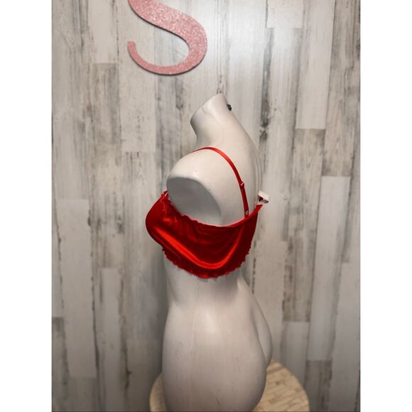 BP. Red Satin Crop Top Small | Adjustable Spaghetti Strap Cami Bralette - Picture 2 of 6